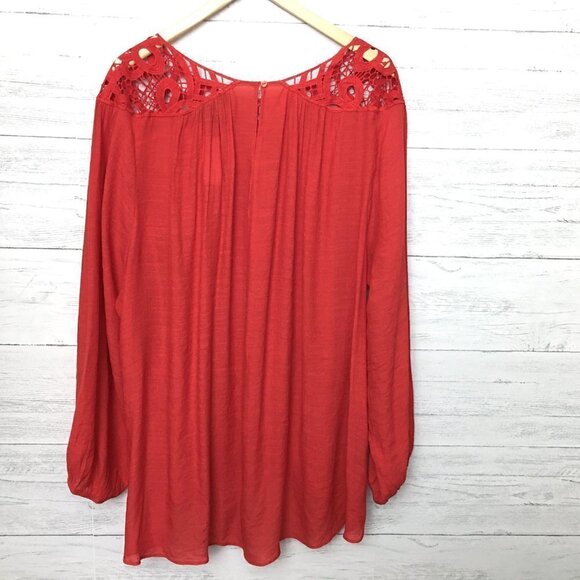 NEW Lane Bryant Women's Red Tunic Top Crochet Neckline Long Sleeves size 26 / 28 - Picture 4 of 11
